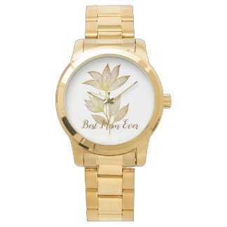 Montre Meilleure Maman Personnalisée Fleurs Dorées