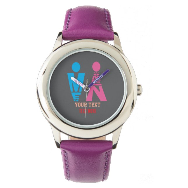 Montre Men and Women Typography Icon Design – Bold Pink & (devant)
