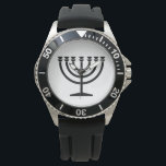 Montre Menorah juive (symbole du judaïsme)<br><div class="desc">Ce dessin illustre une menorah, utilisée par les Juifs pour célébrer les huit jours fériés d'Hanoukka. La menorah est un chandelier à neuf branches qui est allumé pendant Hanoukka. Huit des neuf branches ont des lumières (bougies ou lampes à huile) qui symbolisent les huit nuits du jour férié ; chaque...</div>
