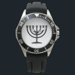 Montre Menorah juive (symbole du judaïsme)<br><div class="desc">Ce dessin illustre une menorah, utilisée par les Juifs pour célébrer les huit jours fériés d'Hanoukka. La menorah est un chandelier à neuf branches qui est allumé pendant Hanoukka. Huit des neuf branches ont des lumières (bougies ou lampes à huile) qui symbolisent les huit nuits du jour férié ; chaque...</div>