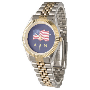Montre Mens Gold Monogramme American Flag Watch