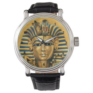 Montre Mens King Tut Égyptien Bracelet en cuir noir