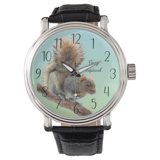 Montre Mens Watercolor Wildlife Grey Squirel Watch (devant)