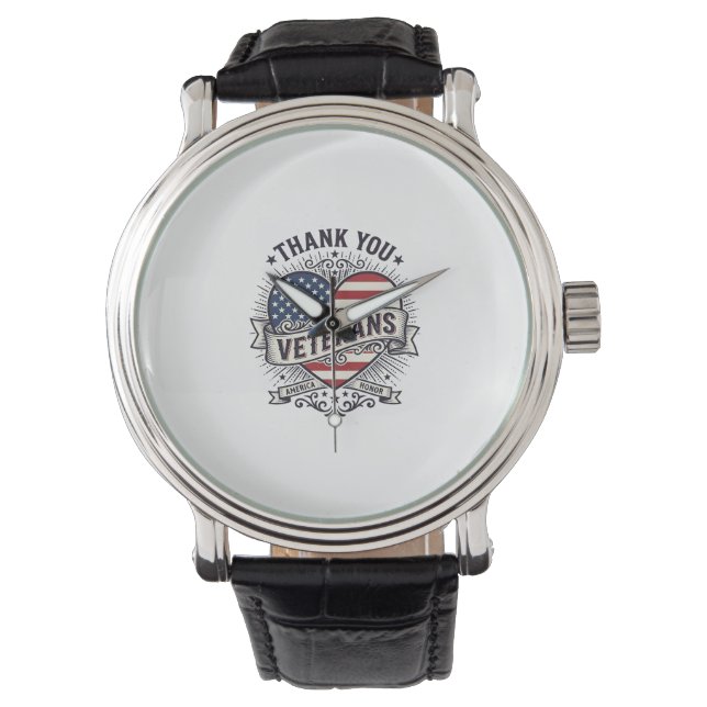 Montre Merci aux vétérans Conception vectorielle de cœur  (devant)