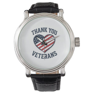 Montre Merci aux vétérans Patriotic Heart Vintage Shirt D