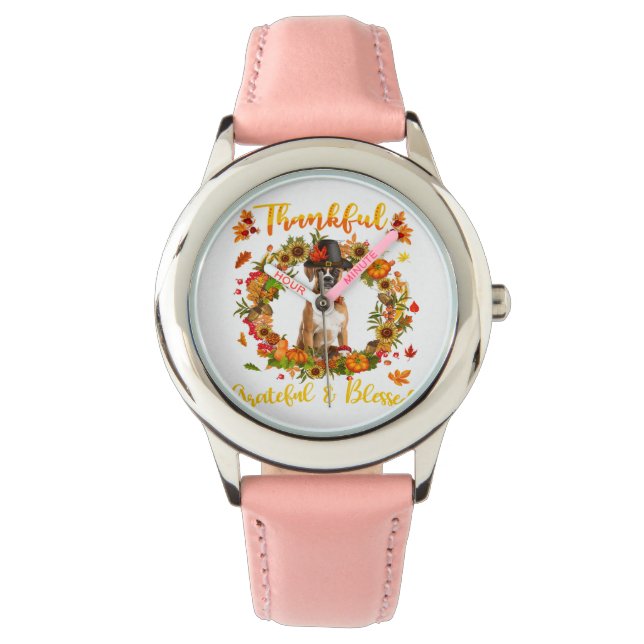 Montre Merci Gratuit Bienheureux Boxer Chien Thanksgiving (devant)