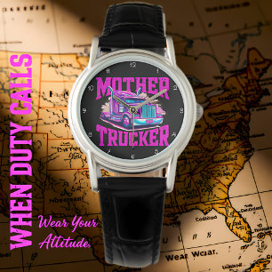 Montre Mère camionneuse : attitude rose violet