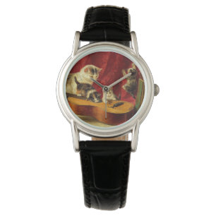 Montre Mère Chat et chatons Jouer avec la guitare