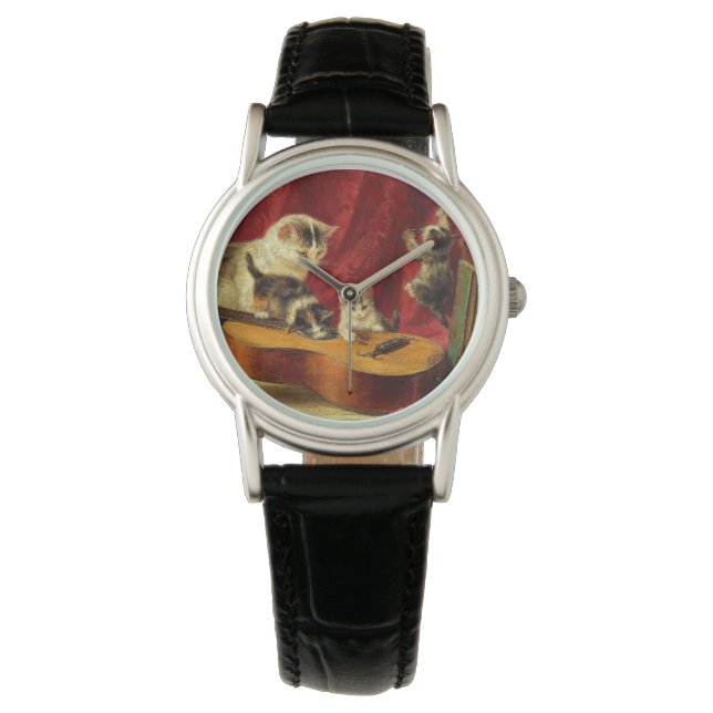 Montre Mère Chat et chatons Jouer avec la guitare (devant)