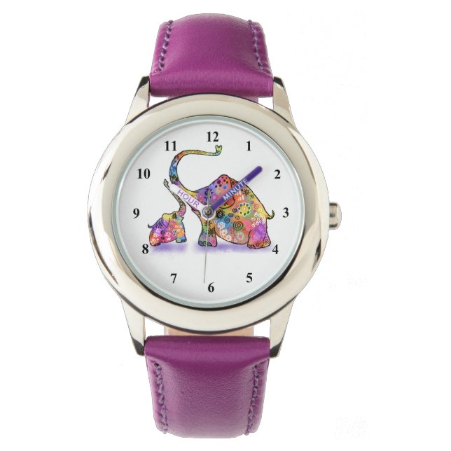 Montre Mère colorée et bébé Eléphant Watch Cadeau (devant)