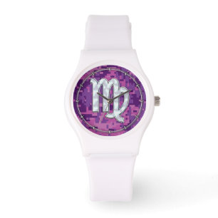 Montre Mère de Pearl Virgo Zodiac sur Camo numérique rose