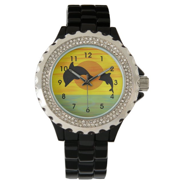 Montre Mère et bébé dauphin au coucher du soleil (devant)