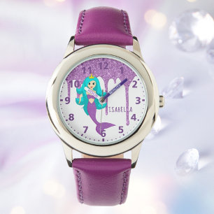 Montre Mermaid princess parties scintillant blanche pourp