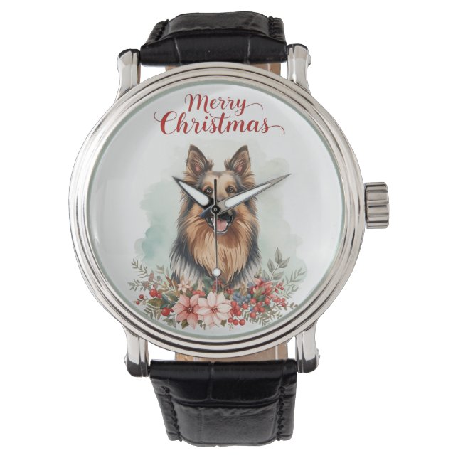Montre Merry Christmas Dog Holiday Gift Wrist Watch (devant)
