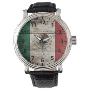 Montre Mexico Flag on Old Wood Grain
