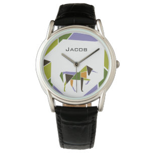 Montre Mi-siècle Moderne Unicorne Abstraite Tangram Anima