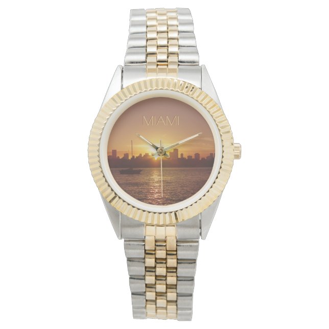 Montre Miami Sunset Skyline avec votre texte (devant)