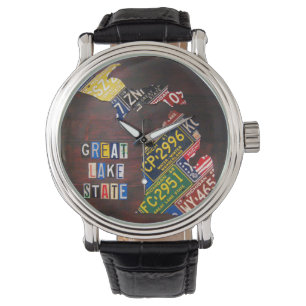 Montre Michigan License Plate Map Art Wrist Watch