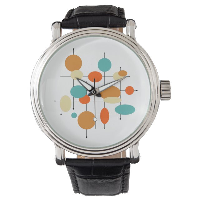 Montre Mid Century Modern Retro Orange Turquoise Circles (devant)