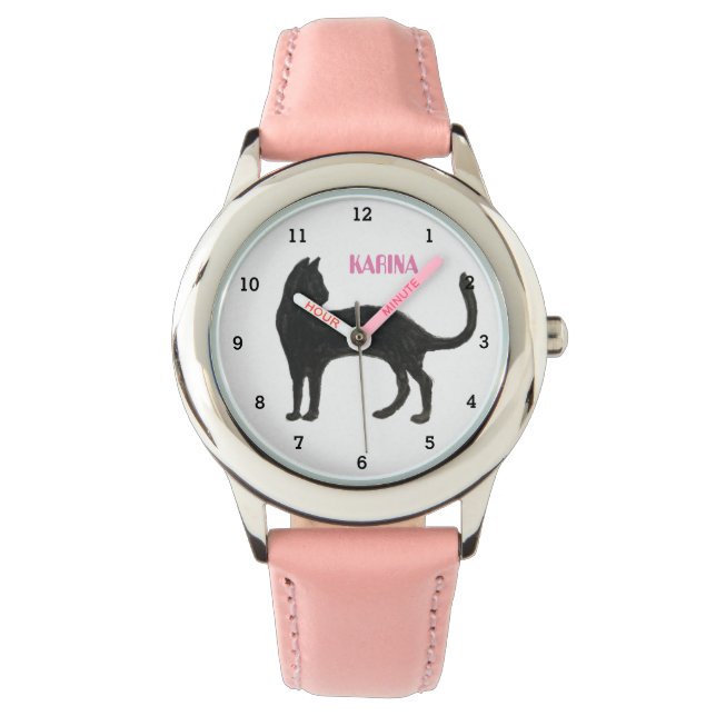 Montre Mignon Chat Noir Animal Fille Enfants (devant)