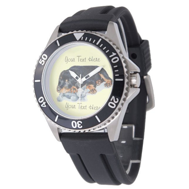 Montre mignon chiot chien rottweiler bouddling ourson art (Incliné)