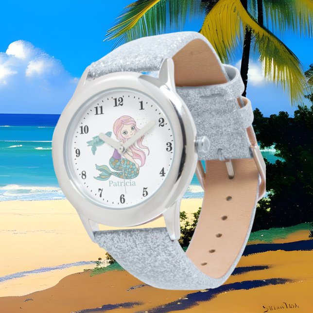 Montre mignon imaginaire de sirène de plage ajouter le no (Créateur téléchargé)
