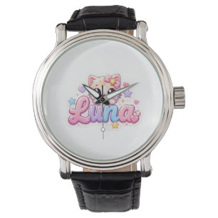 Montre Mignon Kawaii Luna Nom de Chat Pastel Rose Étincel
