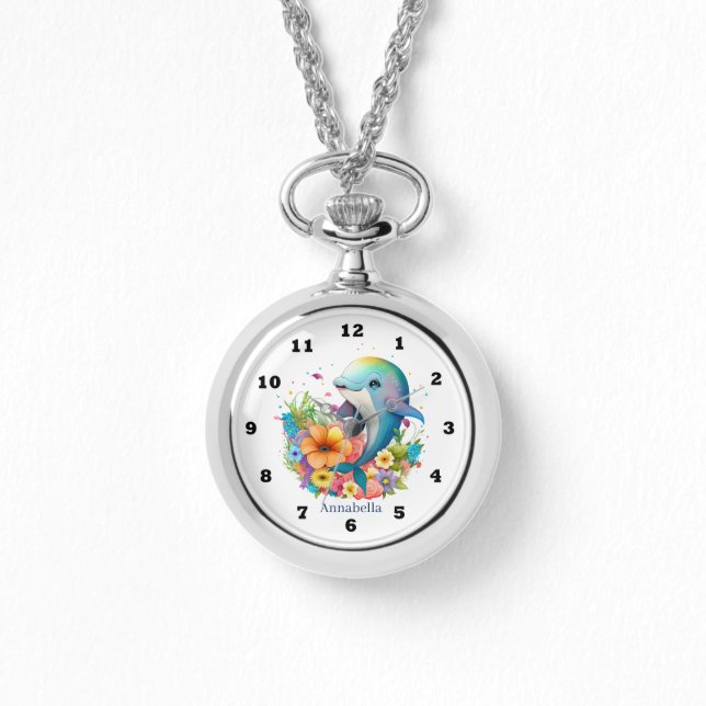 Montre mignonne aquarelle dauphin amoureux ajouter nom (Recto)