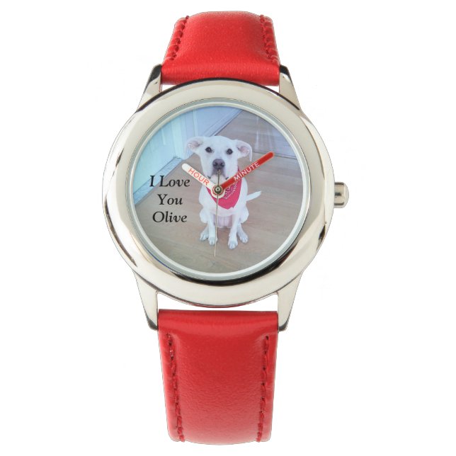 Montre Mignonne Chien Blanc Portant L'Écharpe Rouge Je T' (devant)