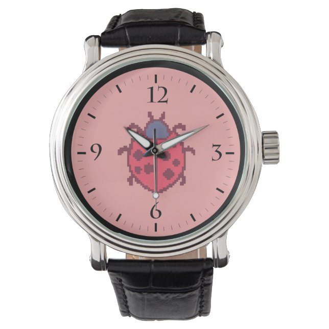Montre Mignonne coccinelle pixelisée insecte  (devant)