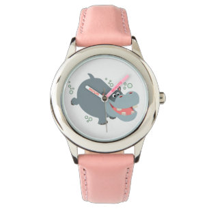 Montre mignonne d'hippopotame de bande dessinée d
