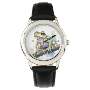 Montre mignonne grenouille d'arbre assise sur une branche
