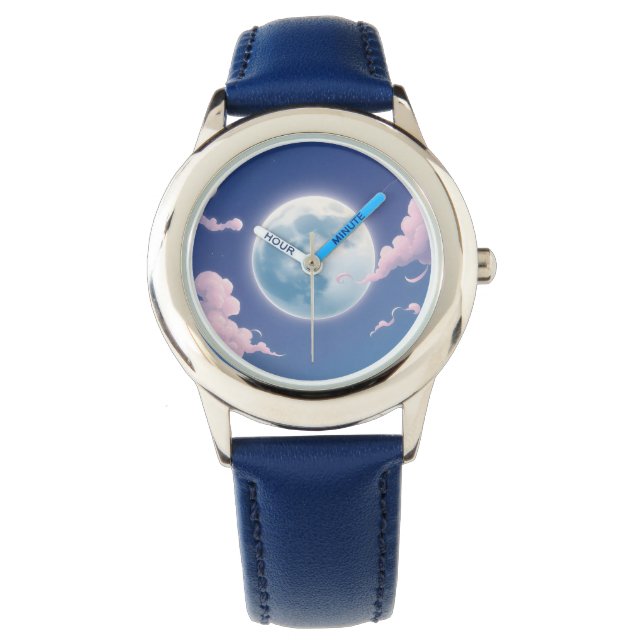 Montre Mignonne illustration lunaire dans le ciel nocturn (devant)