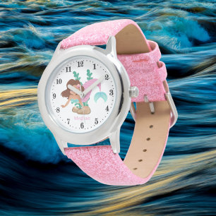 Montre mignonne plage sirène amoureux ajouter nom fille e