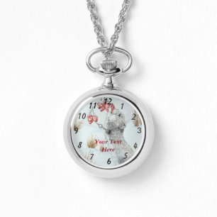 Montre mignonne souris et des baies rouges scène de neige