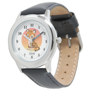 Montre mignonne unisex enfants tigre jungle amoureux ajou