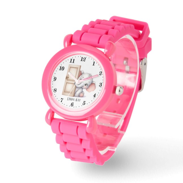 Montre Mignonnes filles à regarder l'éléphant ajouter nom (Angle)