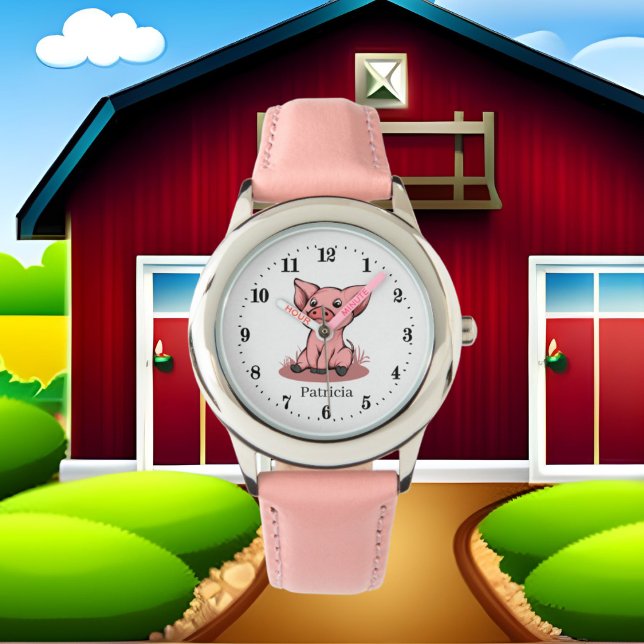 Montre mignonnes filles amantes cochon ajouter le nom (Créateur téléchargé)