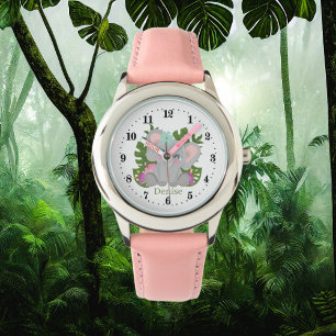 Montre mignonnes filles amoureux d'éléphant ajouter le no