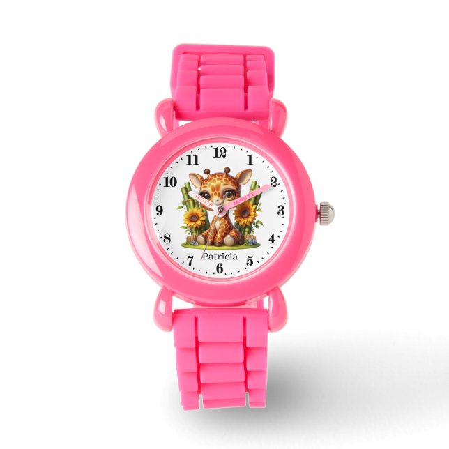 Montre Mignonnes filles girafe jungle ajouter nom (Recto)