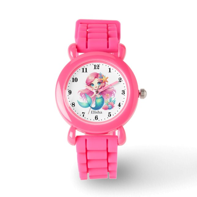 Montre Mignonnes filles mermaid amoureux ajouter le nom (Recto)