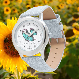 Montre mignonnes filles papillon amoureux ajouter le nom