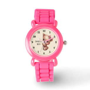 Montre Mignonnes filles regarder l'ours ajouter nom