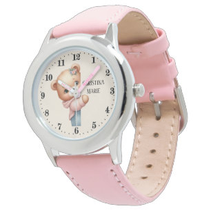 Montre Mignonnes filles regarder l'ours ajouter nom