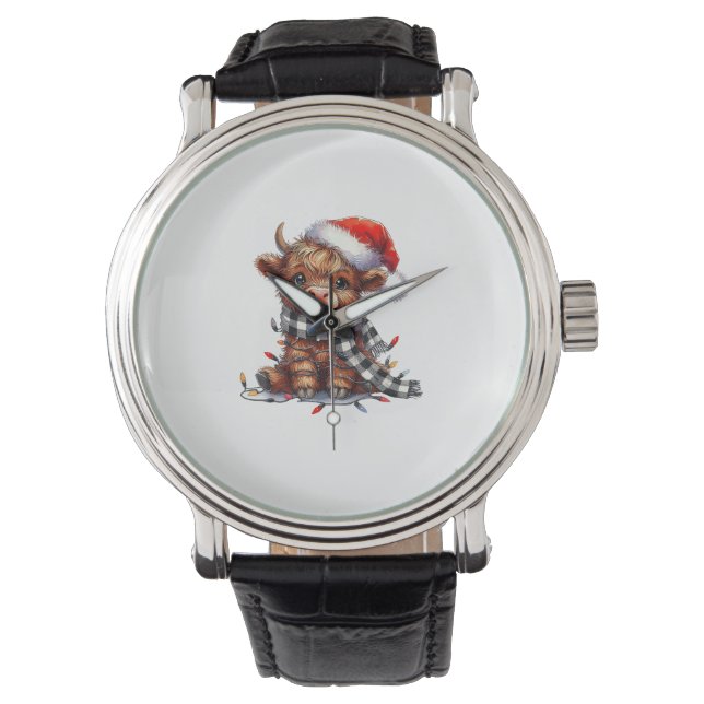 Montre Mignons feux de Noël Vache Highland Funny Noël (devant)