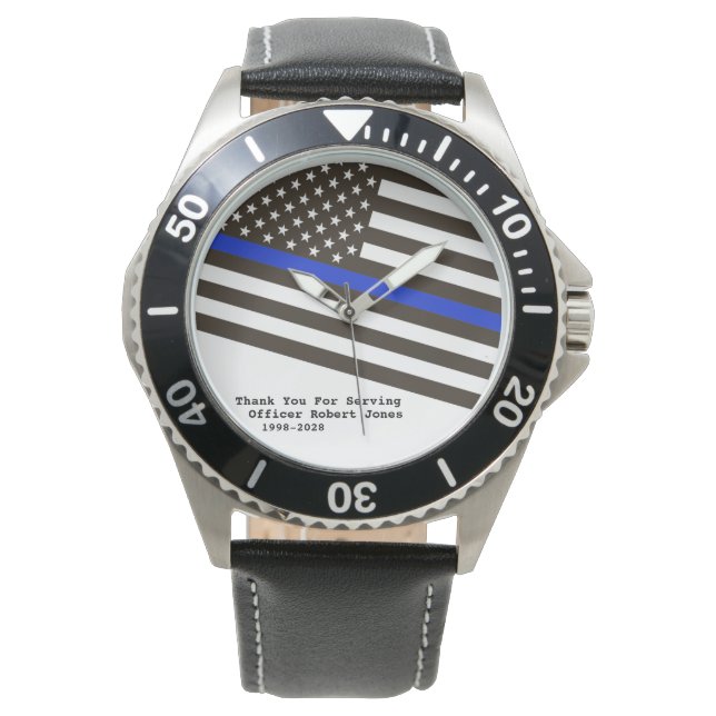Montre *~* Mince Ligne Bleue Drapeau Hommes Officier de P (devant)
