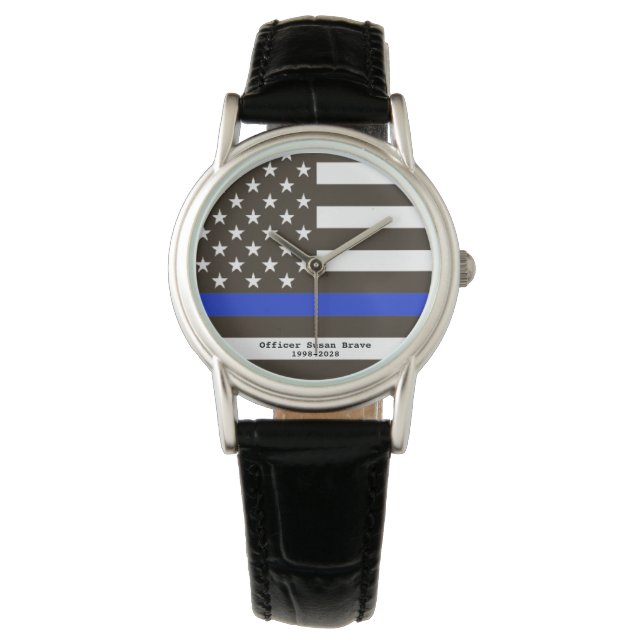 Montre *~* Mince Ligne bleue Drapeau Officier de police F (devant)