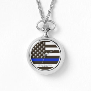 Montre *~* Mince Ligne Bleue Drapeau USA Police Officier 