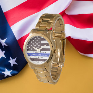 Montre Mince Ligne Bleue Police US FLAG retraite Patrioti