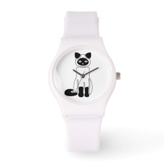 Montre Minimalist Black Cat Illustration White Watch